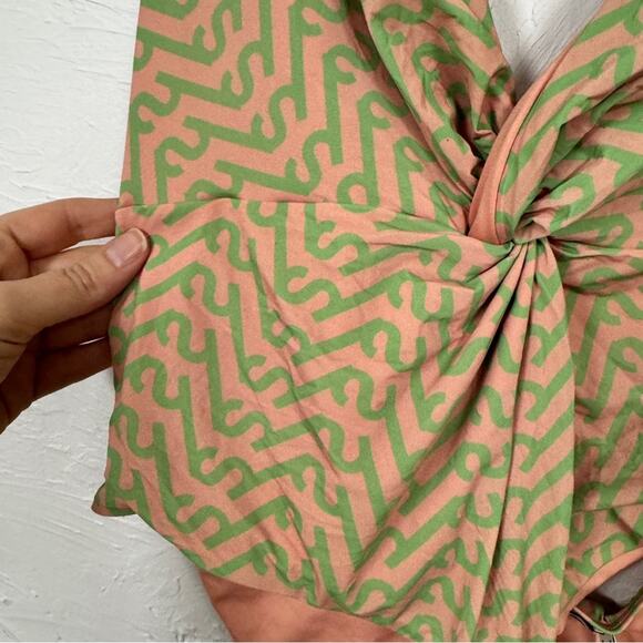 Self Portrait Pink Green Twist Front One Piece Swimsuit Womens 10 Halter NWT - Picture 5 of 9